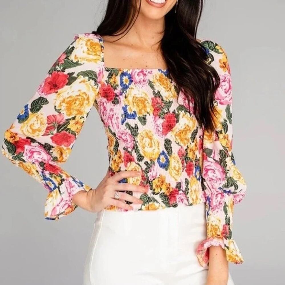 Buddy Love Floral Smocked Long Sleeve Top Size S Small NWT Yellow Multi - Picture 1 of 8